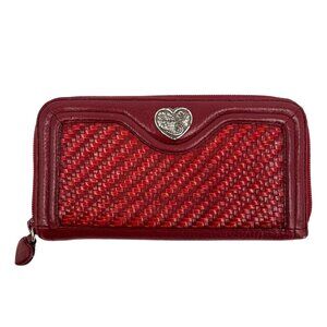 Brighton Red Woven Heart Zip Around Wallet | Excellent Condition
